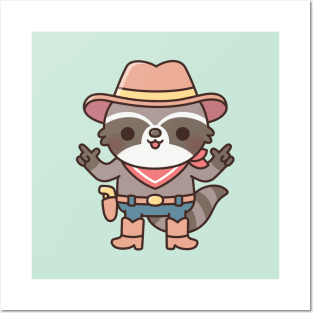 Cute Cowboy Raccoon With Finger Guns Posters and Art